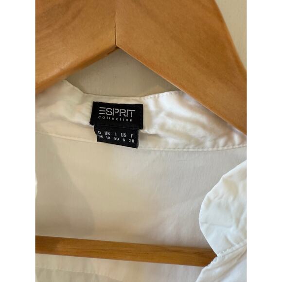 Vintage ESPRIT White Cotton Feminine Fitted V Neck Top 6 - Picture 4 of 5